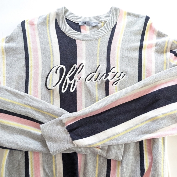 Djab Other - Djab By Simons Striped Knit Sweater with 'Off Duty' Embroidery ~ Size Medium